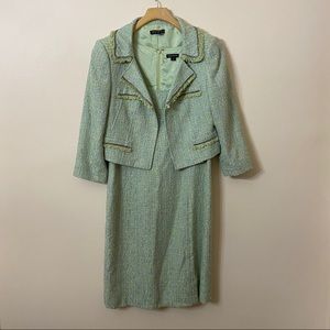 TAHARI Green Tweed Dress and Jacket 8